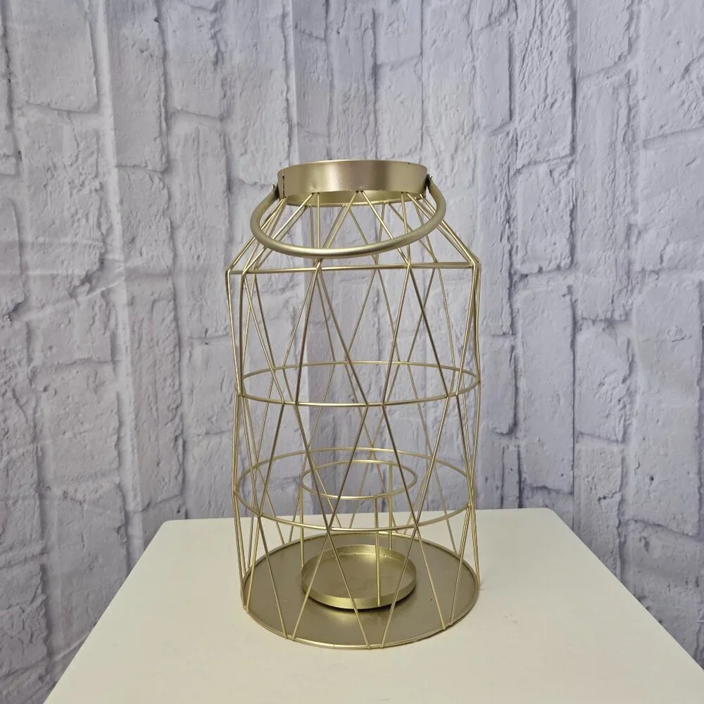Pier 1 Gold Geometric Hanging Table Top Wire Metal Lantern Candle Holder